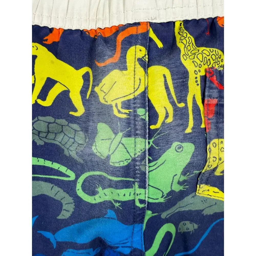 Mini Boden Animal Print Swim Trunks Navy Multicolor Size 5-6 swim shorts